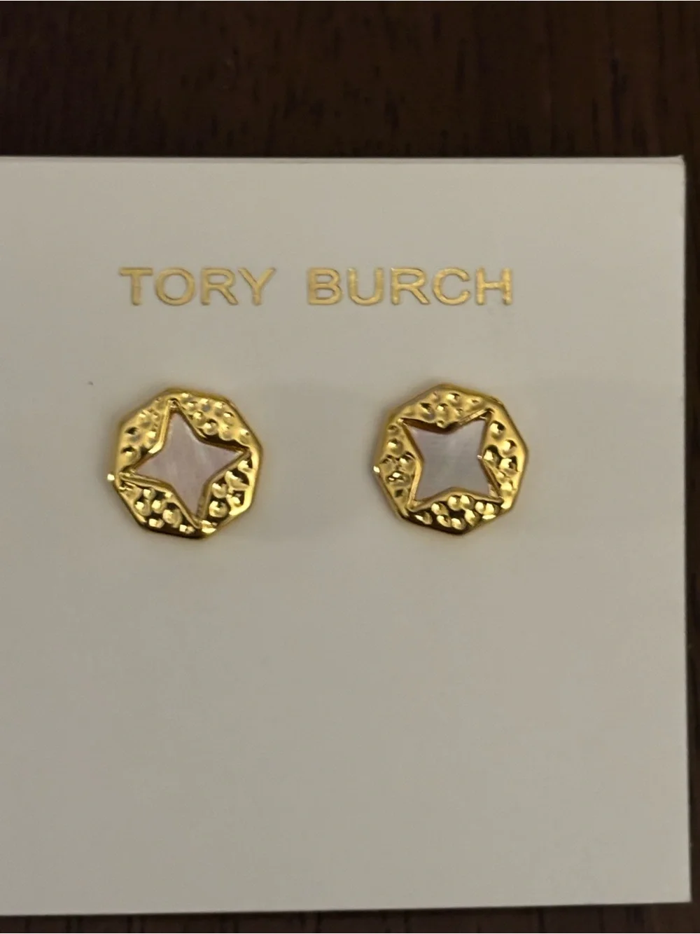 Brand new Tory Burch Gold plated mother of pearl Starburst Stud Earrings